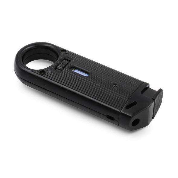 Black Slim Metal Lighter Side view with butane level window