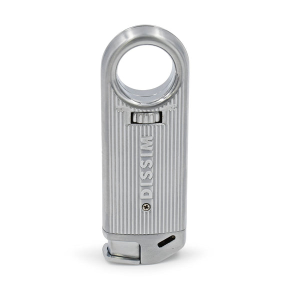 Front view with Dissim Logo Etched  Silver Slim Metal Lighter handle