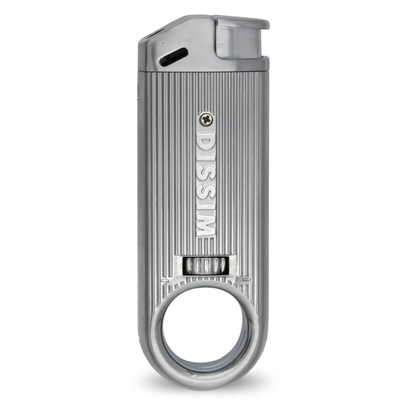 Silver Slim Metal Lighter front view with Dissim logo